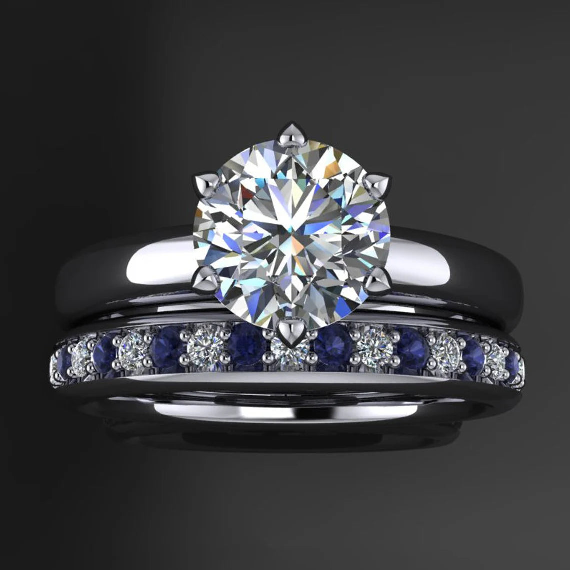 jolie ring – 1 carat colorless round NEO moissanite and sapphire