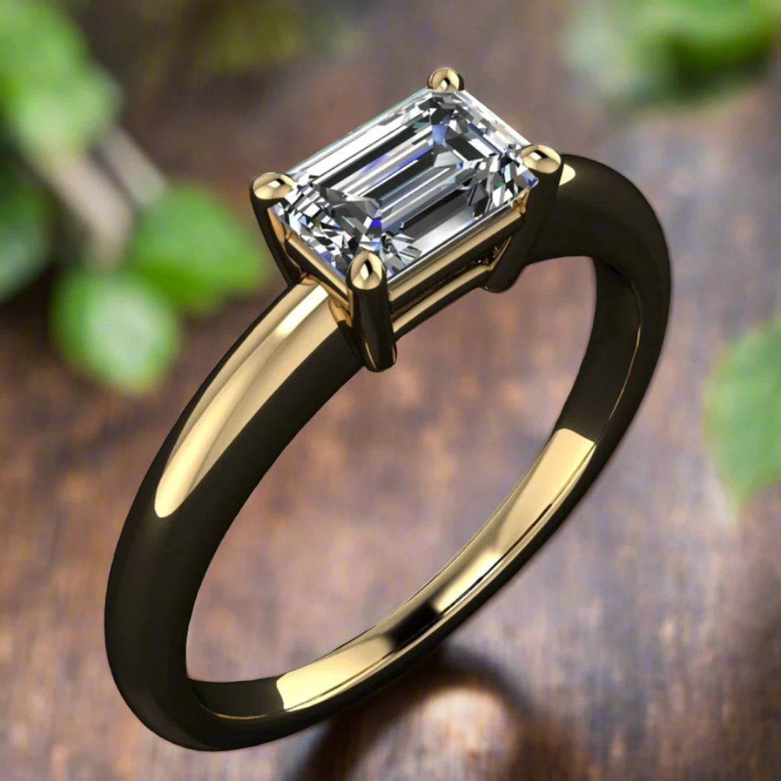 East online To West Ring, 3 CT Emerald Cut Colorless Moissanite Engagement Ring, Emerald Ring, Wedding Ring, 14K Yellow Gold Ring, Emerald Cut Ring