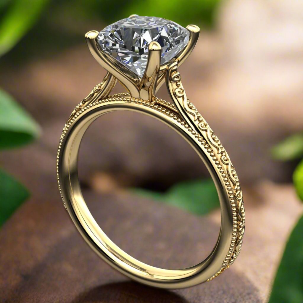 2 CT Cushion Cut Moissanite Engagement Ring | Solitaire Wedding Ring 14K Solid Yellow Gold Ring store | Simulated Diamond Ring Unique Promise Ring