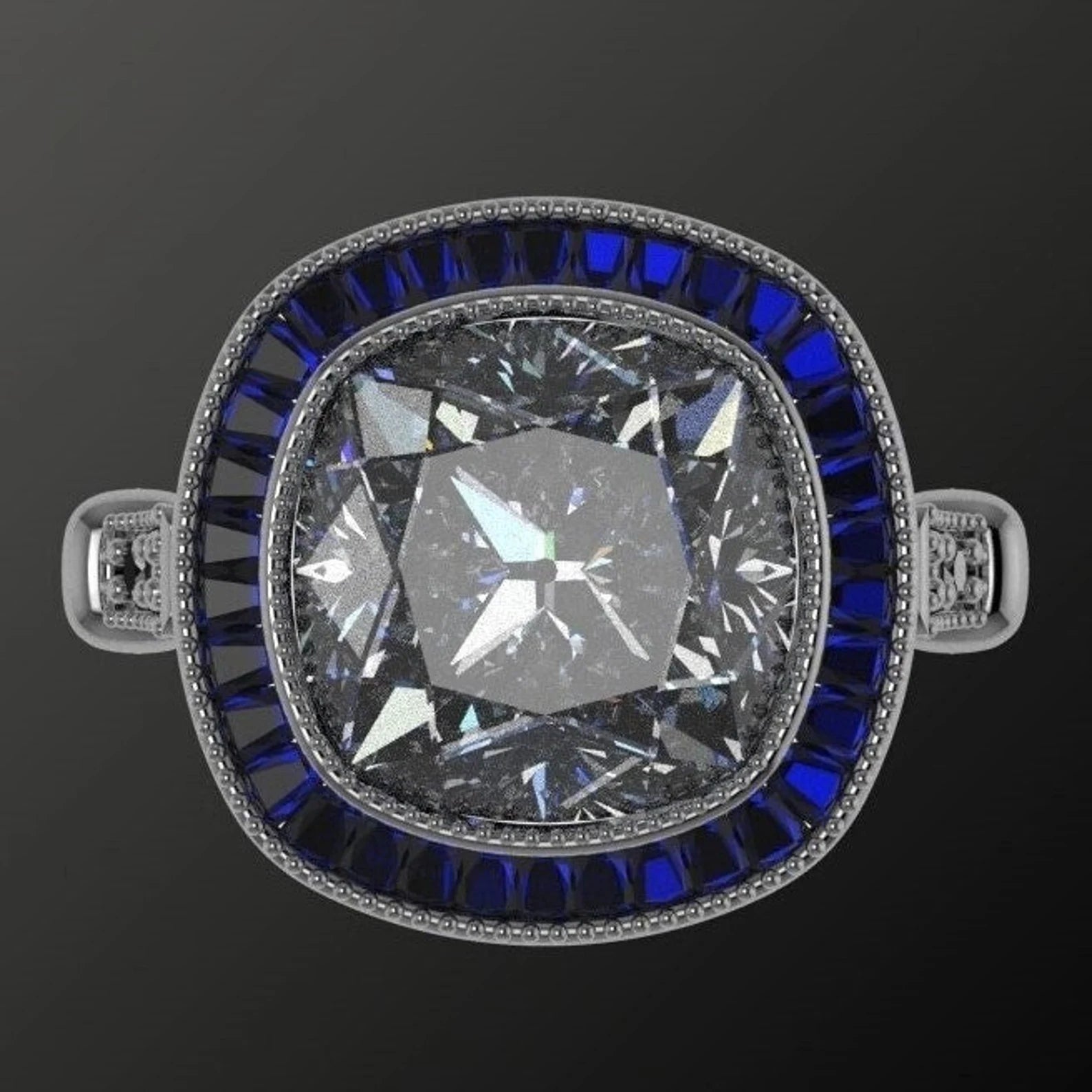 vivian ring - 4 carat old mine cut cushion moissanite and sapphire vin – J  Hollywood Designs