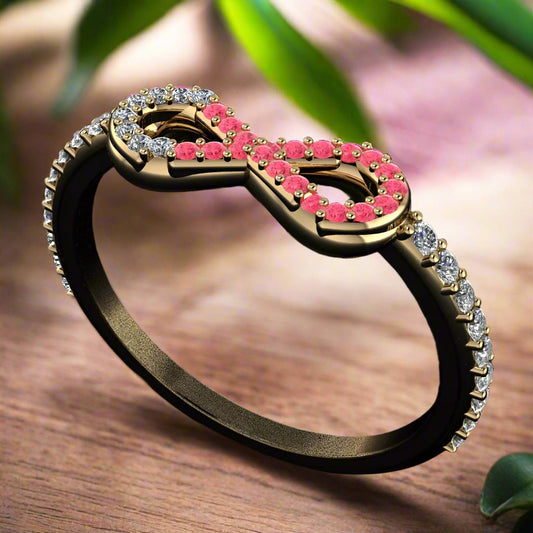 breast cancer awareness ring - pink ribbon ring, sapphires and diamonds, survivor ring, warrior ring, pink sapphire ring