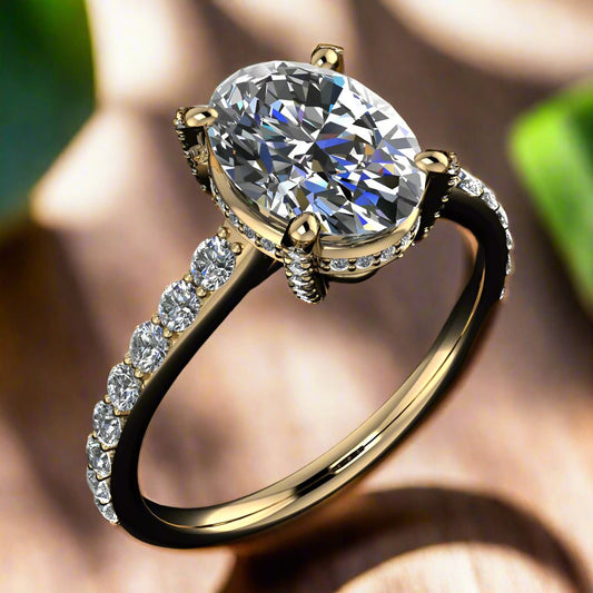 blaire ring - 2.7 carat oval moissanite and diamond ring - angle view