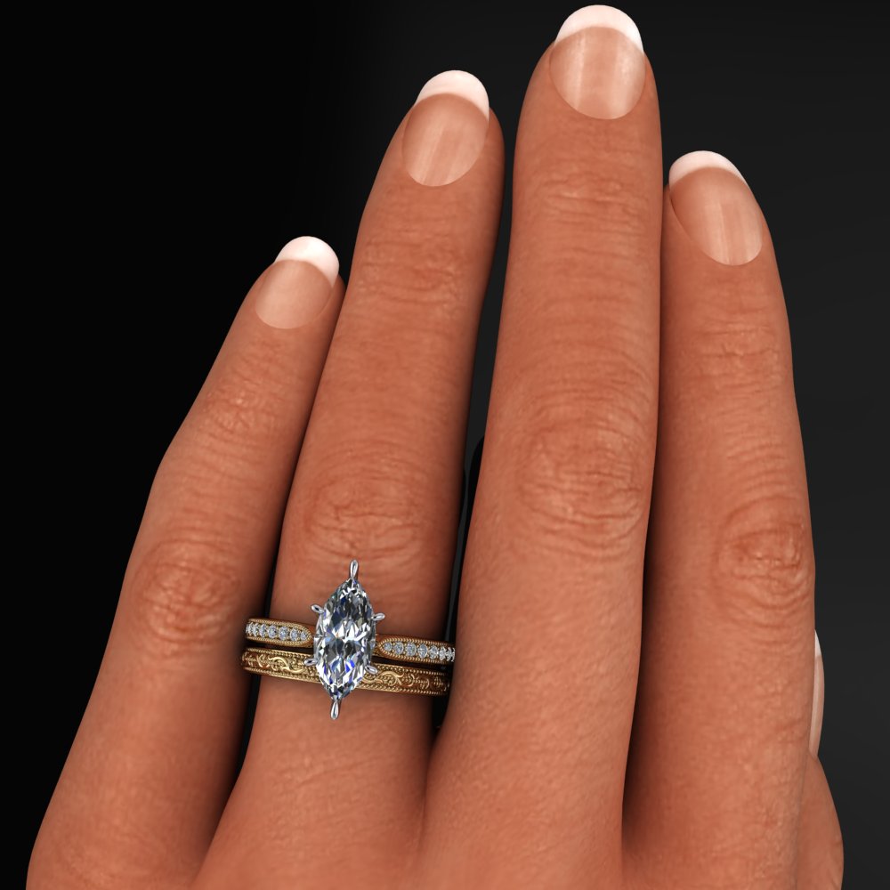 Tatum Perla moissanite and diamond wedding set - model shot