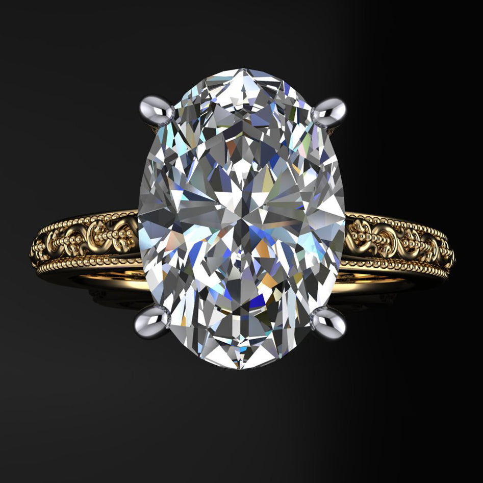 2.5 carat oval lab grown diamond engagement ring - top view