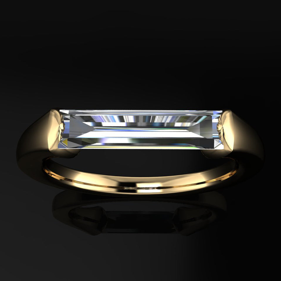 thorn ring - elongated 2 carat baguette ring - top view