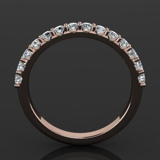 diamond wedding band with half a carat of diamonds set in 14k gold or platinum - profile view