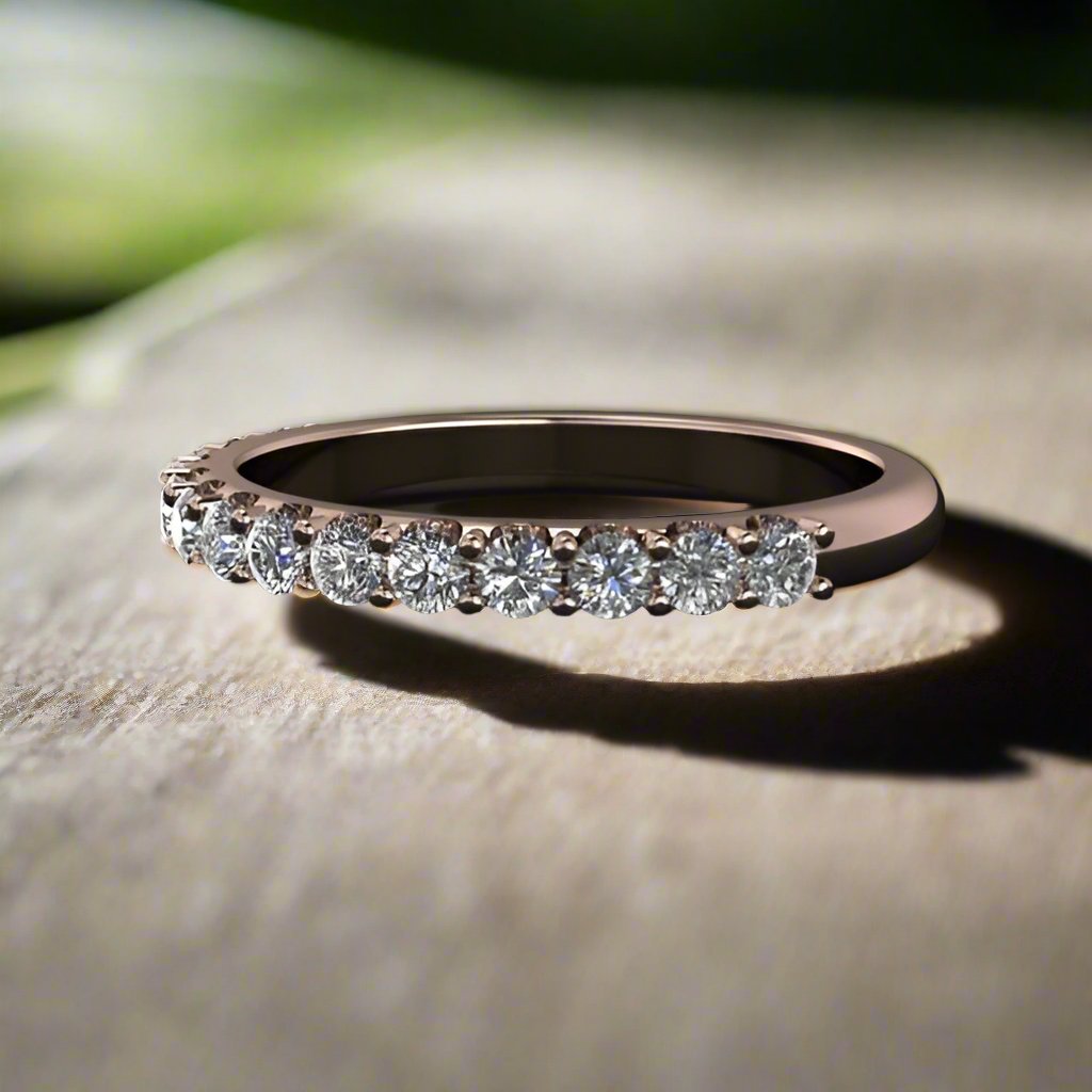 diamond wedding band with half a carat of diamonds set in 14k gold or platinum