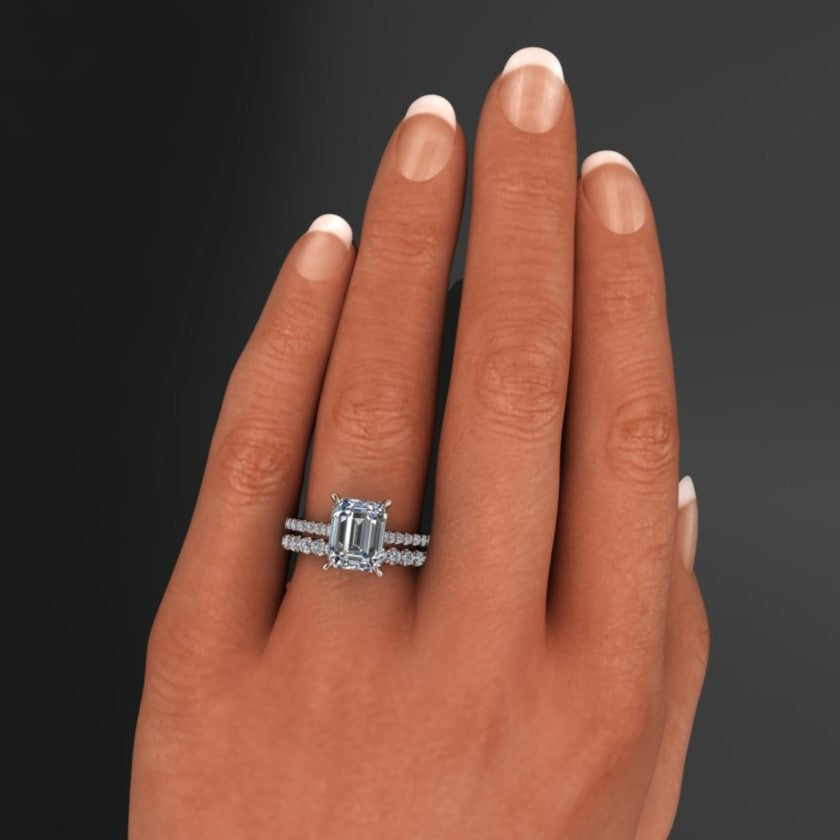 diamond wedding band with half a carat of diamonds set in 14k gold or platinum - hand model view