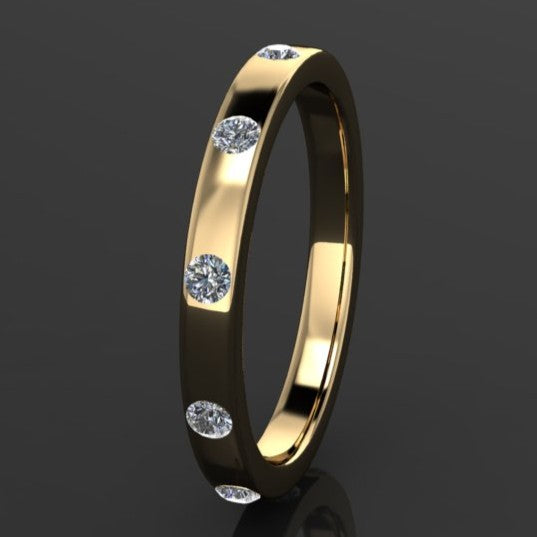 3.5 carat round moissanite wedding band - flush set moissanite stones in solid 14k gold