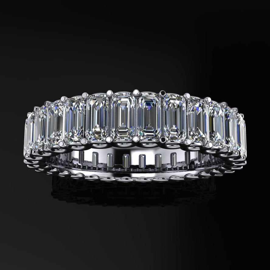 chanel ring - emerald cut moissanite eternity band in platinum - top view