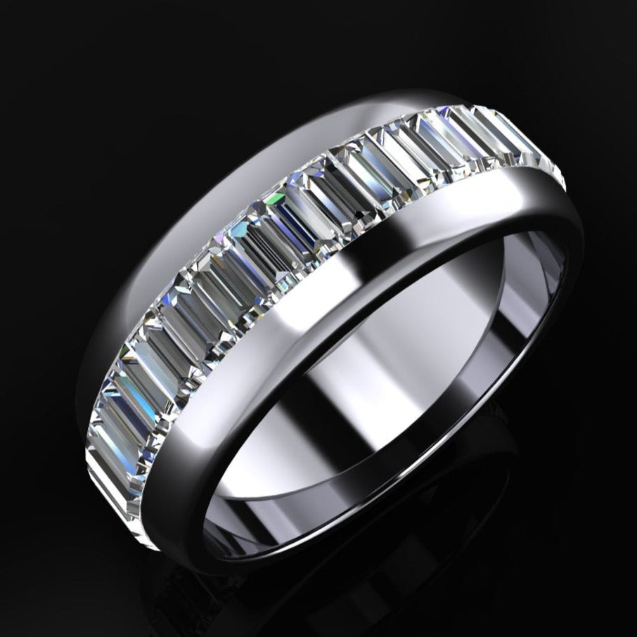 mens moissanite and platinum eternity band - angle view