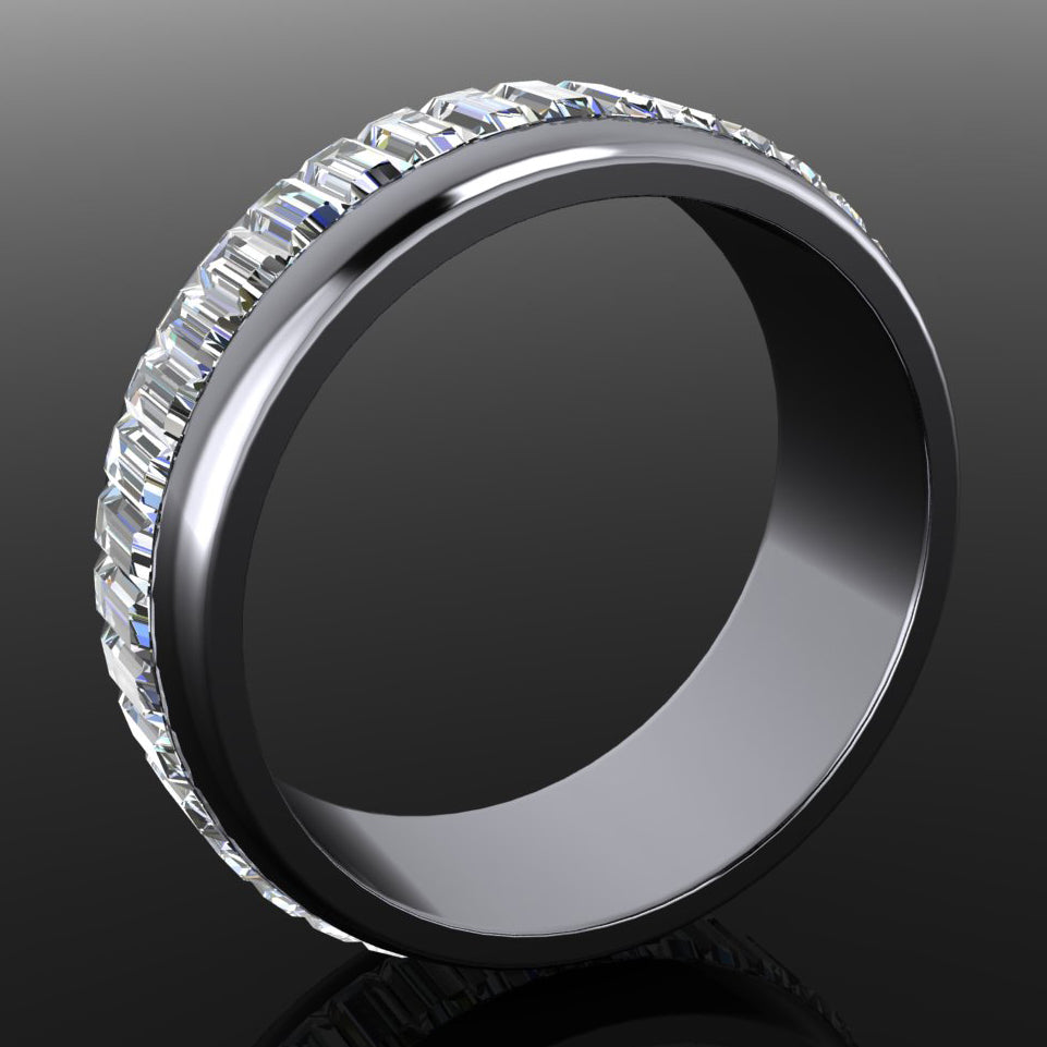 mens moissanite and platinum eternity band - side view