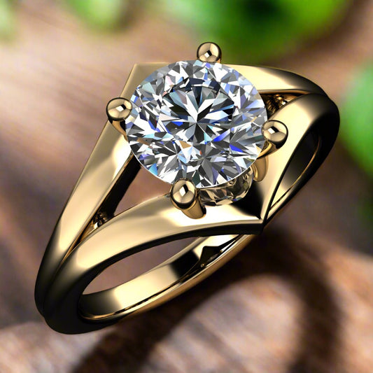echo ring - 1 carat round engagement ring with chevron style band - angle view