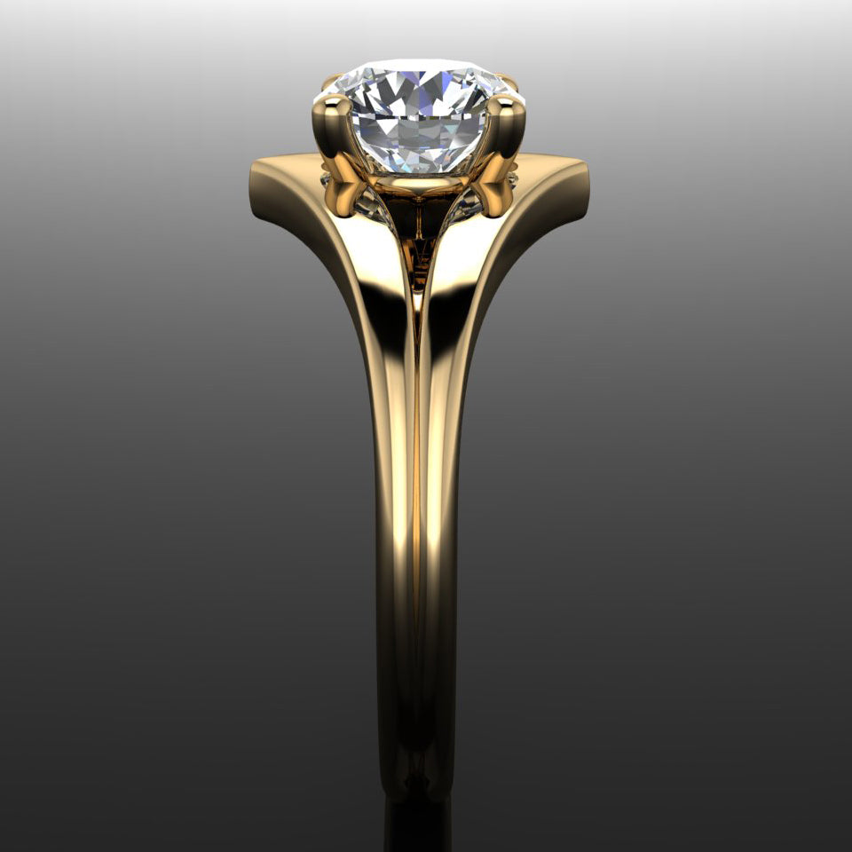 echo ring - 1 carat round engagement ring with chevron style band - side view II