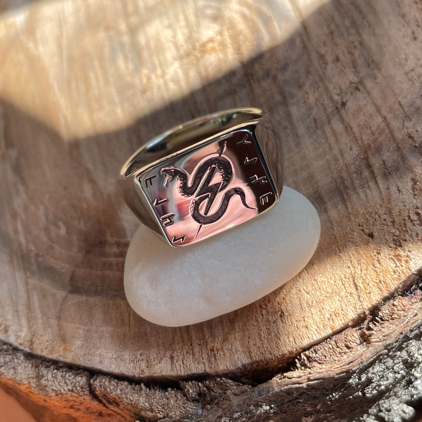 men's signet ring close up view