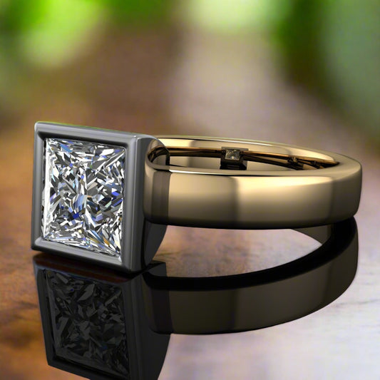 kassi ring - 1 carat princess cut lab grown diamond engagement ring - laying flat