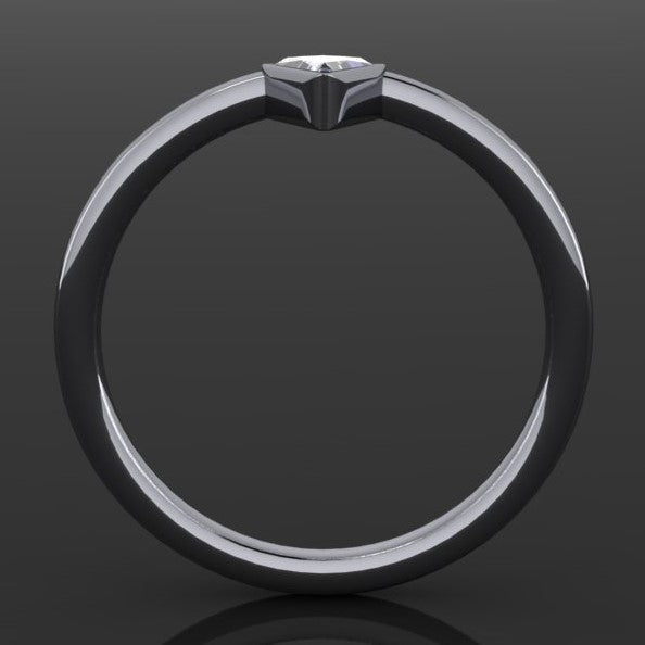 .30 carat moissanite kite, bezel set ring - profile view