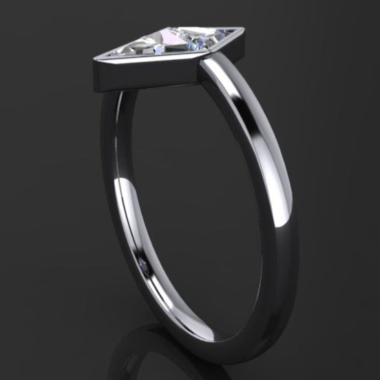 .30 carat moissanite kite, bezel set ring - angle view