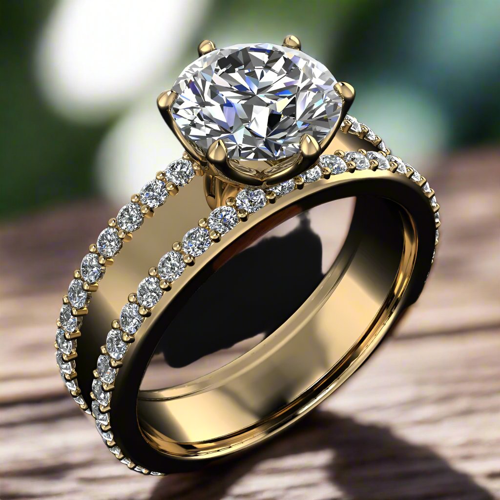 nova III ring - wide cigar band style engagement ring with round 2 carat diamond - angle view