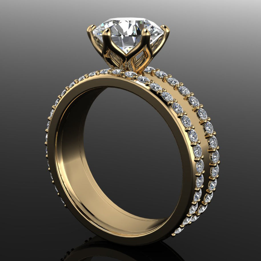 nova III ring - wide cigar band style engagement ring with round 2 carat diamond - side view