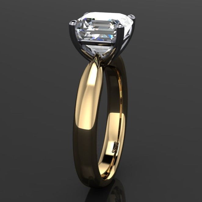 2.7 carat asscher solitaire engagement ring with a wide band that tapers towards the center stone - second side view