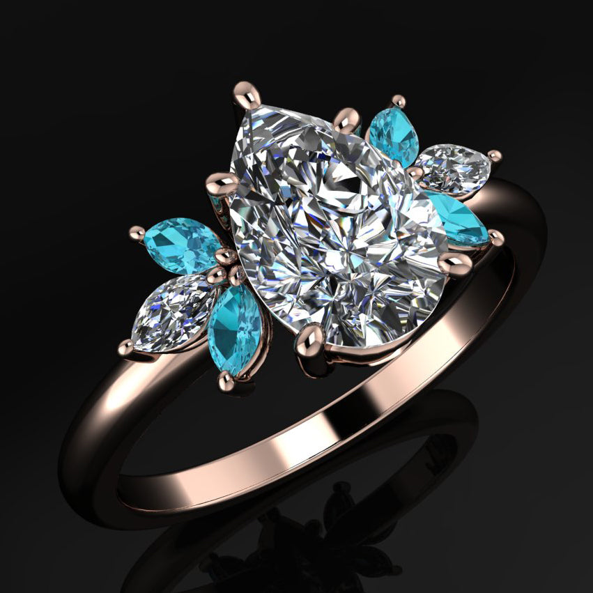 blossom ring - pear shaped engagement rings with petite marquise gemstones - angle view