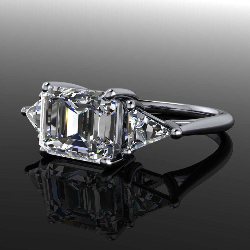 erin ring - 2.5 carat moissanite engagement ring, east west ring - flat view