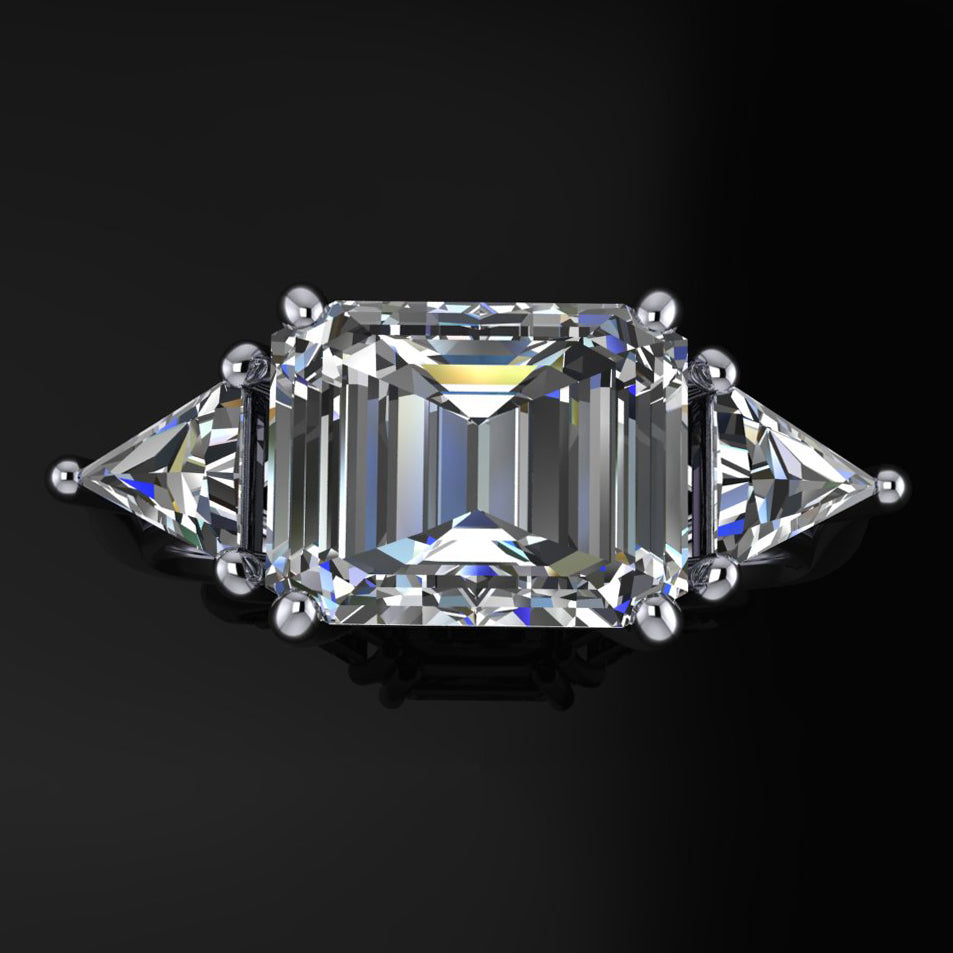 erin ring - 2.5 carat moissanite engagement ring, east west ring - top view