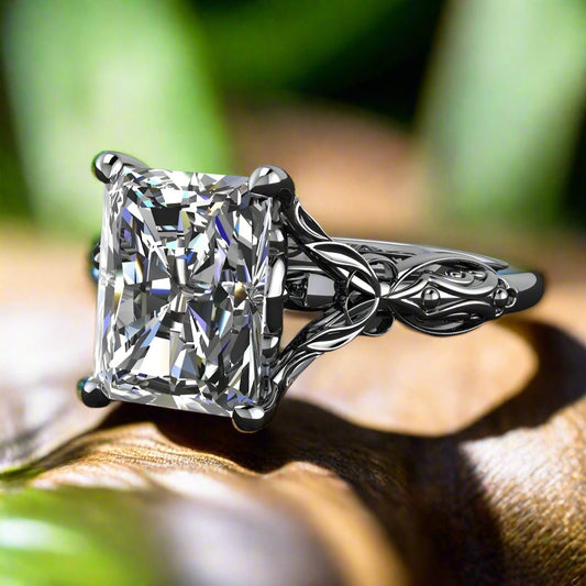 2.7 carat radiant moissanite ring - fairy inspired Vidia ring