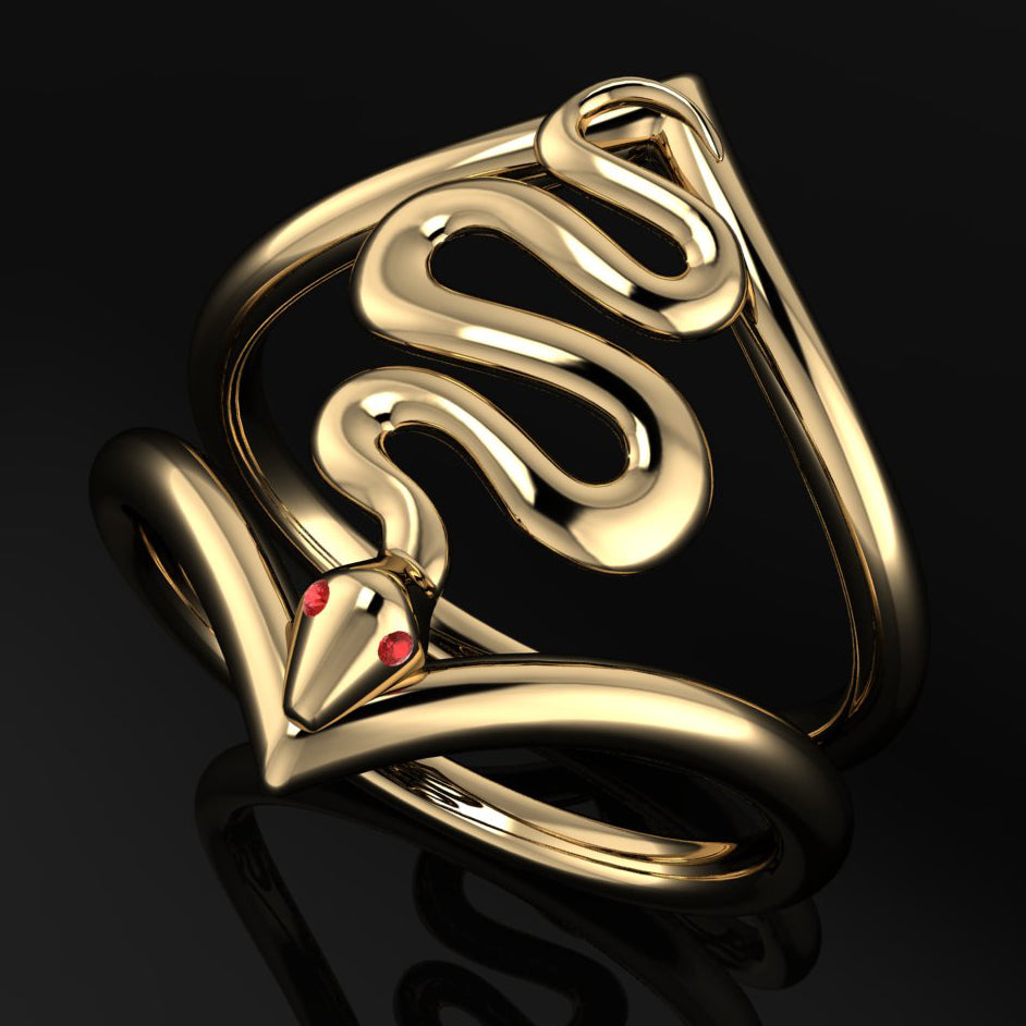 gold snake ring with ruby eyes