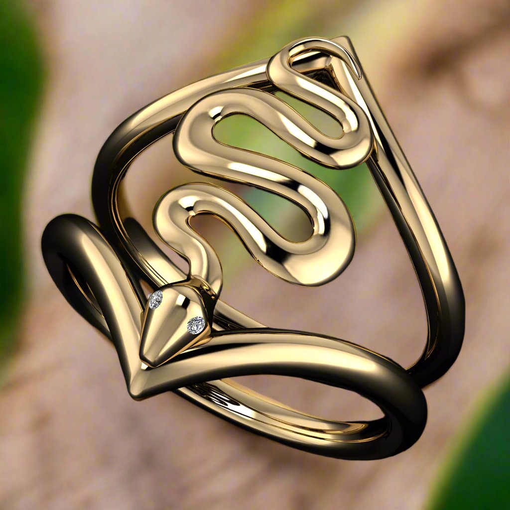 gold snake ring with diamond eyes