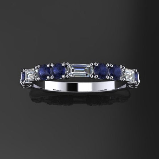 lab grown sapphire and moissanite bella band - top view