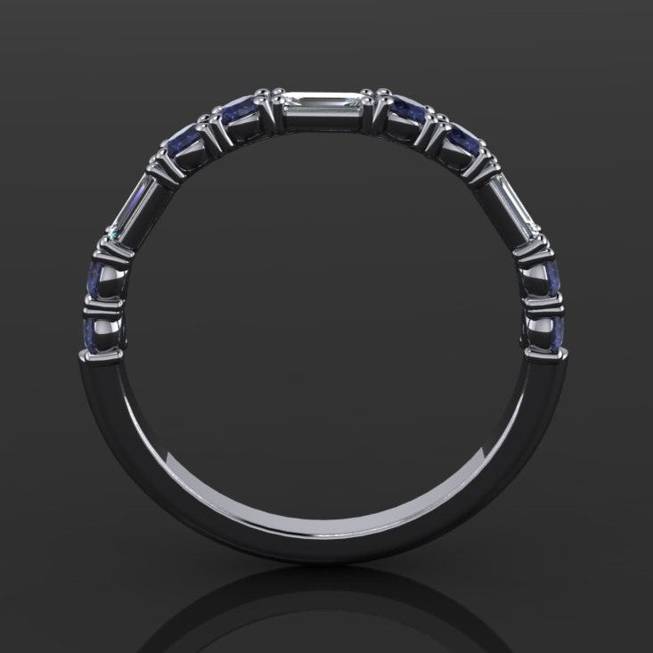 lab grown sapphire and moissanite bella band - profile view