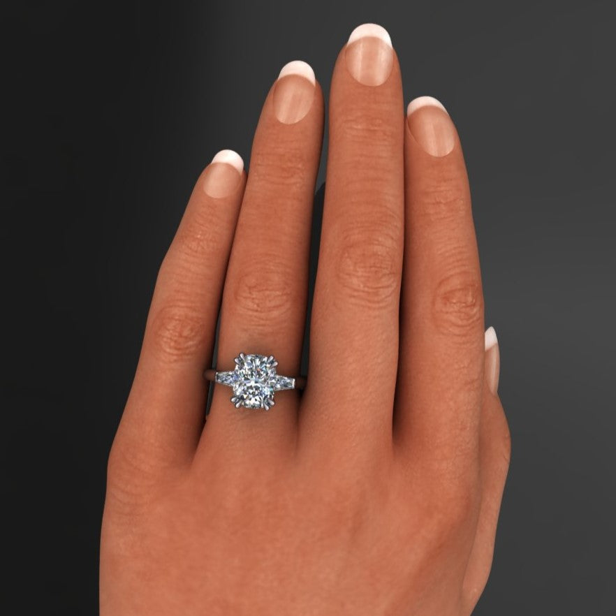 Radiant Cut 4.08 ctw Internally Flawless, H Color Diamond Platinum Three  Stone Ring | Costco