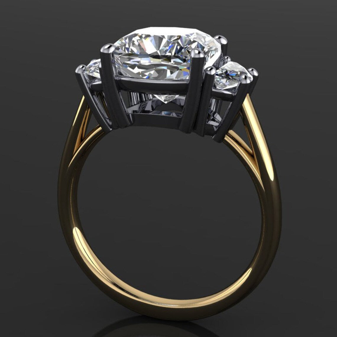 ava ring - 3 carat cushion NEO moissanite engagement ring, half moon side stones - J Hollywood Designs