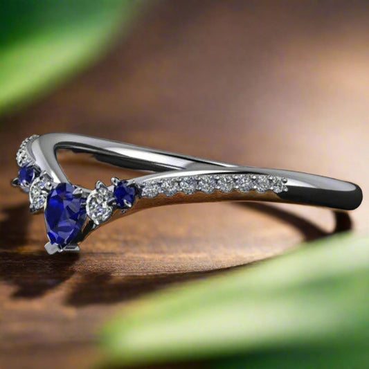 contoured moissanite and sapphire wedding band - J Hollywood Designs