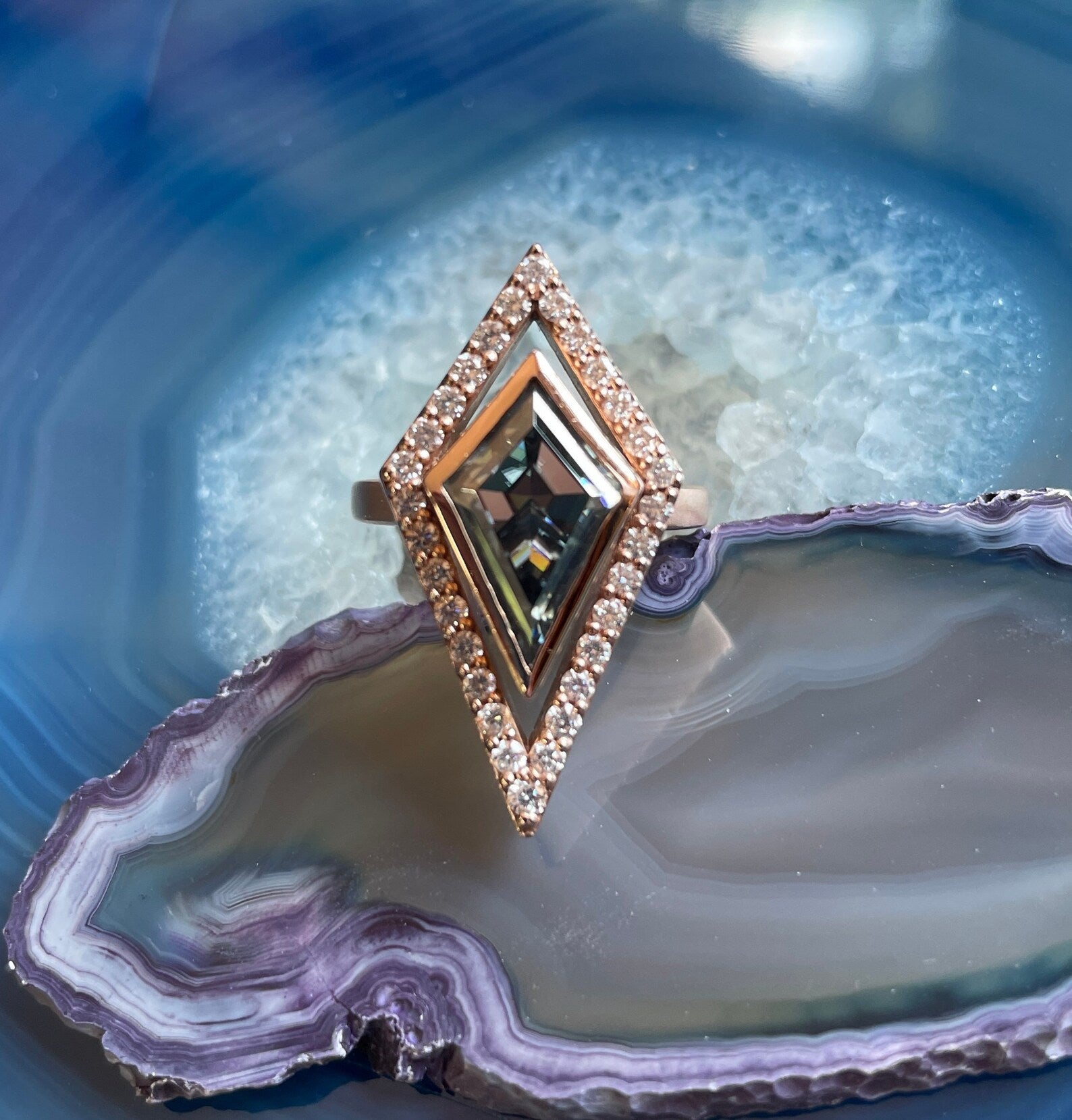 atlas ring - 2.5 carat kite shaped moissanite and diamond ring, ZAYA  Moissanite